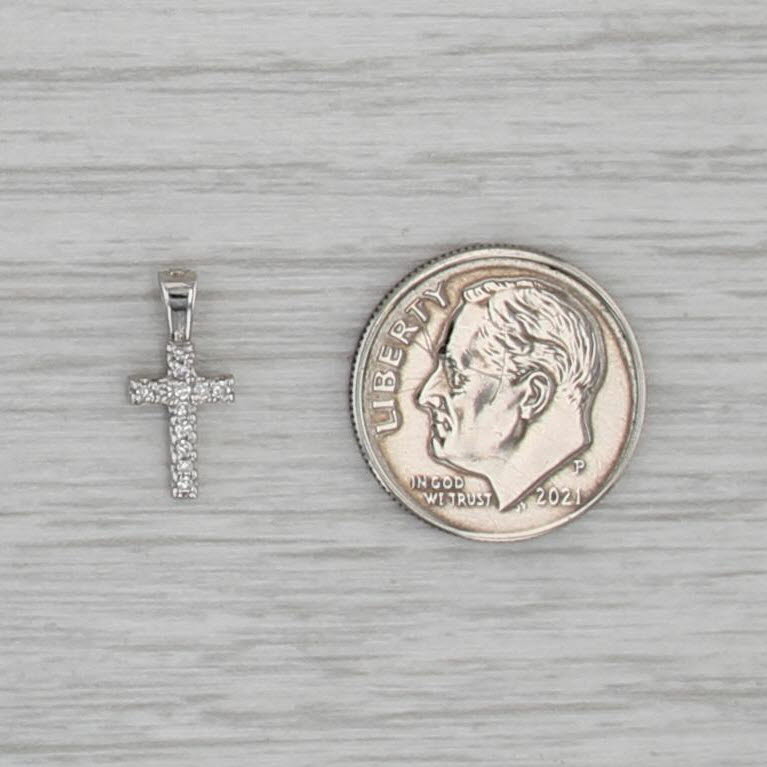 Diamond Cross Pendant 14k White Gold Small Drop