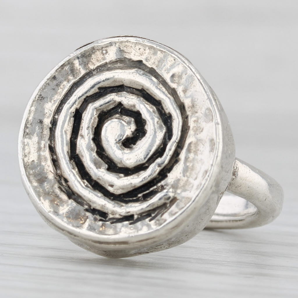 Light Gray Swirl Statement Ring Hammered Sterling Silver Size 8.5
