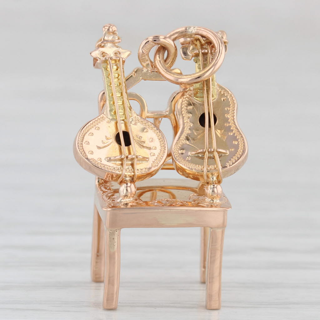 Light Gray Guitars on Chair Charm 18k Rose Gold Souvenir Pendant Vintage 3D Figural