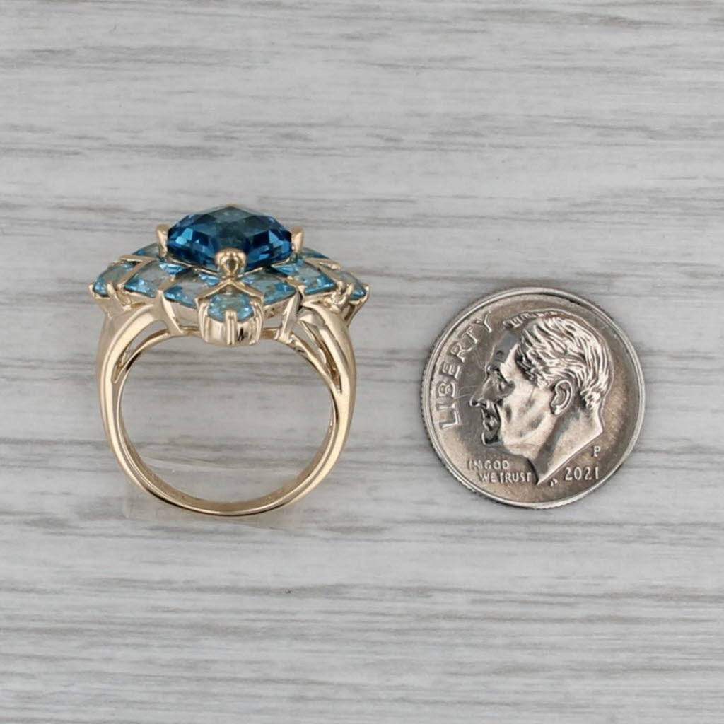 5.38ctw Blue topaz Halo Ring 10k Yellow Gold Size 6 Cocktail