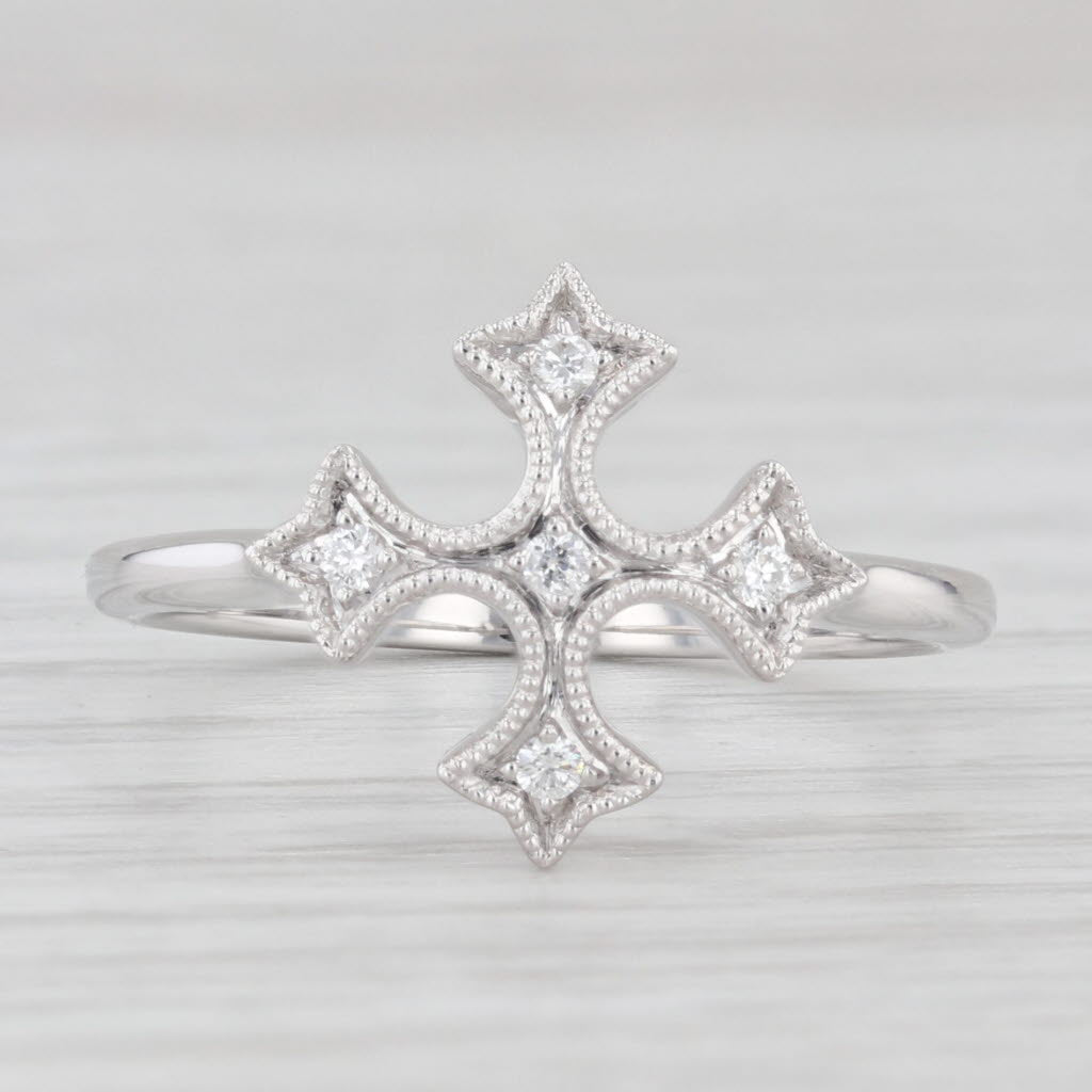 Light Gray New Diamond Cross Ring 14k White Gold Size 6.5
