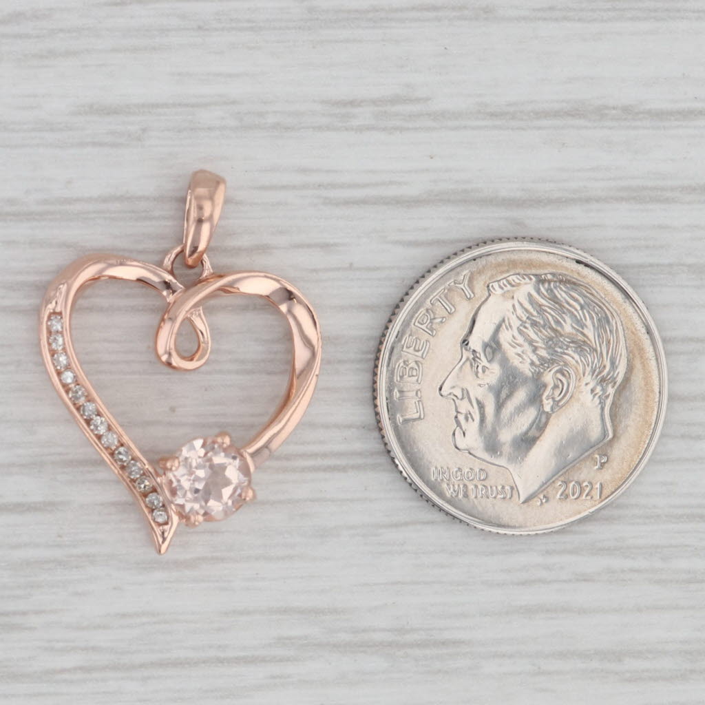 Gray 0.57ctw Morganite Diamond Open Heart Pendant 10k Rose Gold