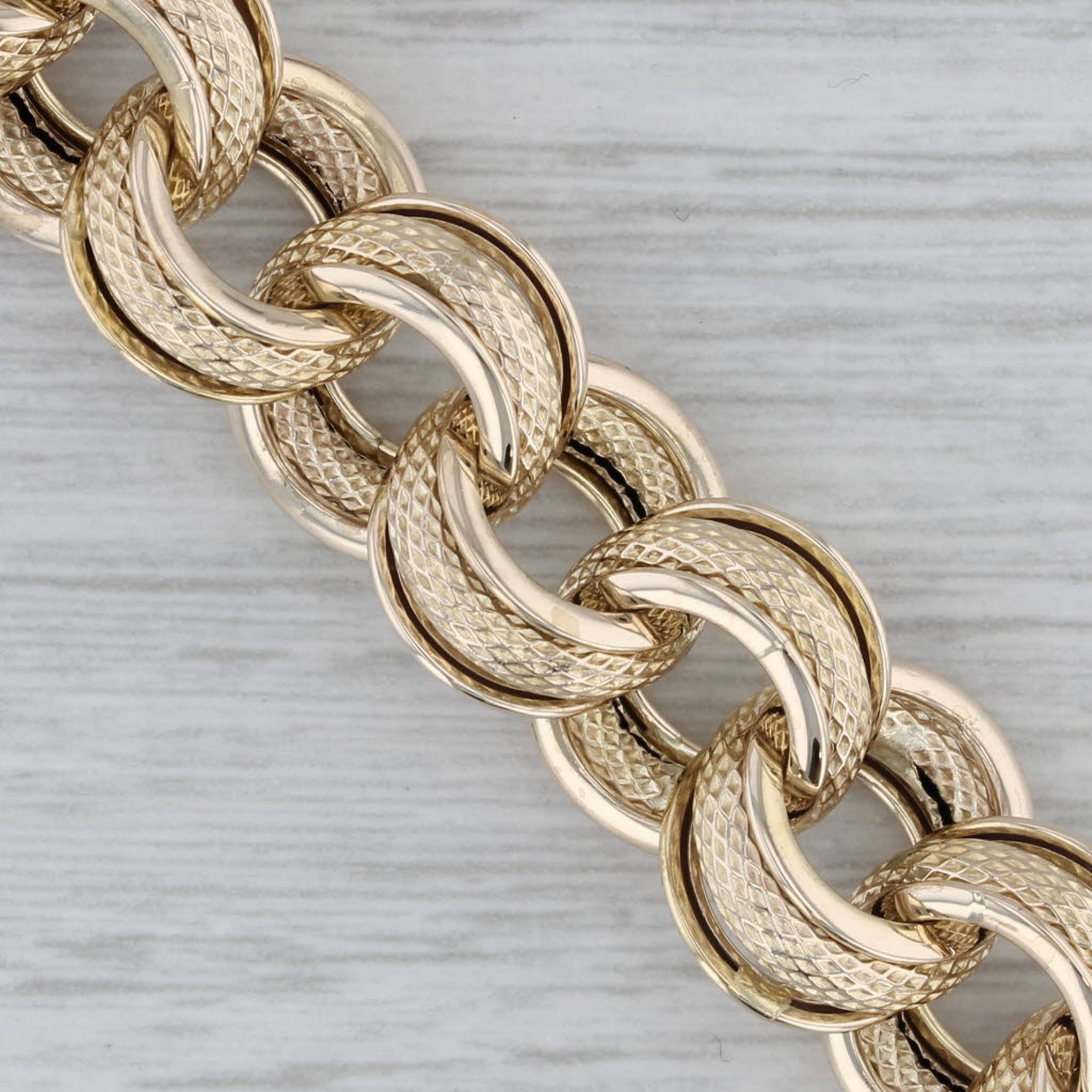 Gray Cable Chain Bracelet 14k Yellow Gold 7.75" 12.3mm Starter Charm Bracelet