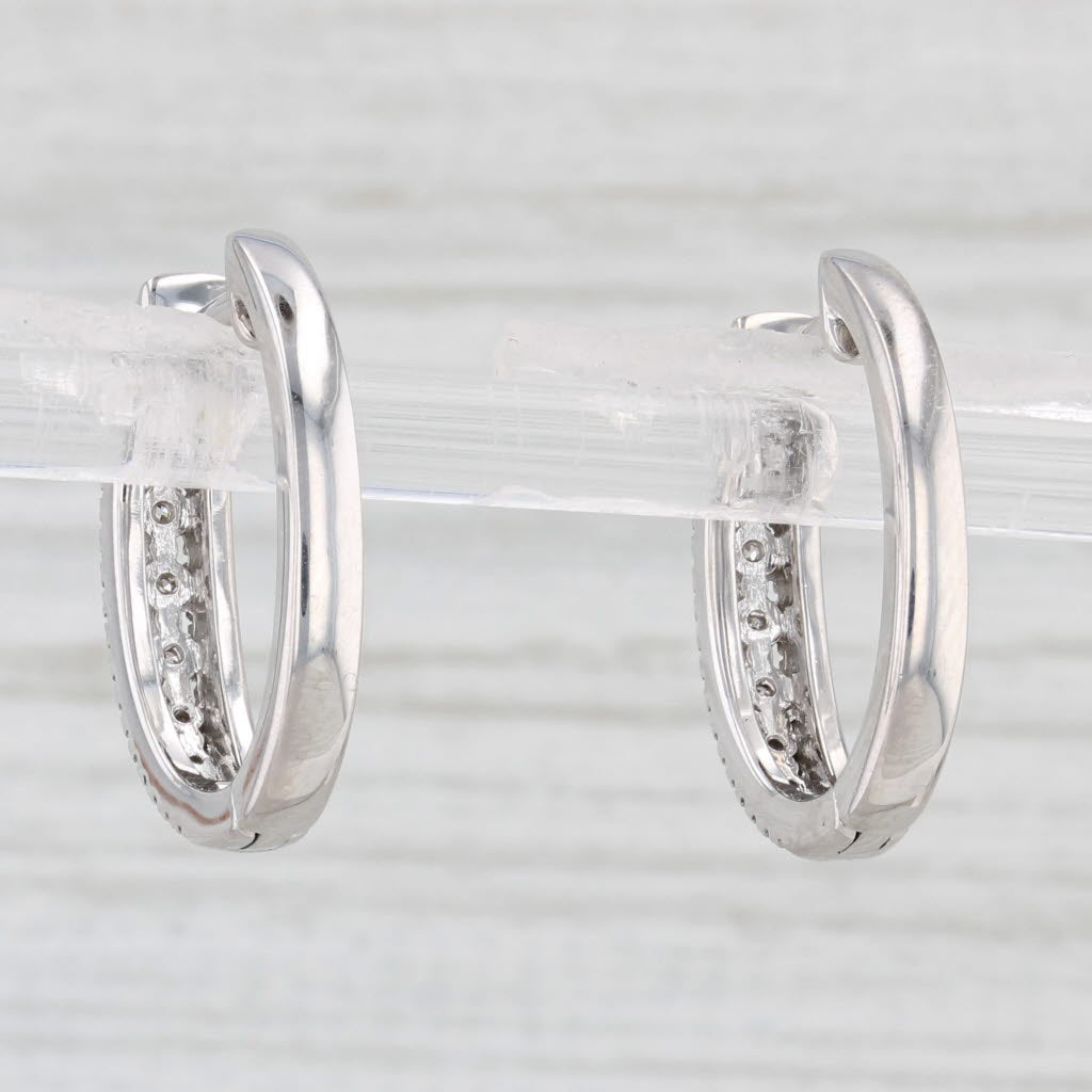 Light Gray 0.34ctw Diamond Hoop Earrings 10k White Gold Hinged Snap Top