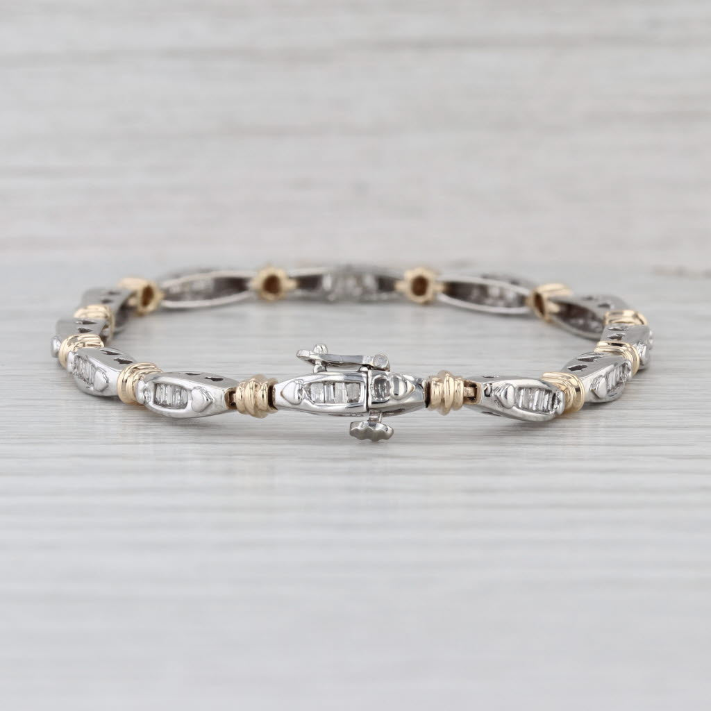 0.96ctw Diamond Tennis Bracelet 10k White Yellow Gold 7" 3.7mm Heart Accents