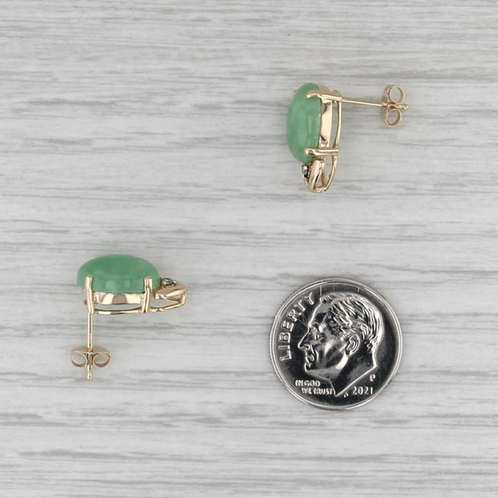Green Jadeite Jade Diamond Stud Earrings 14k Yellow Gold Studs