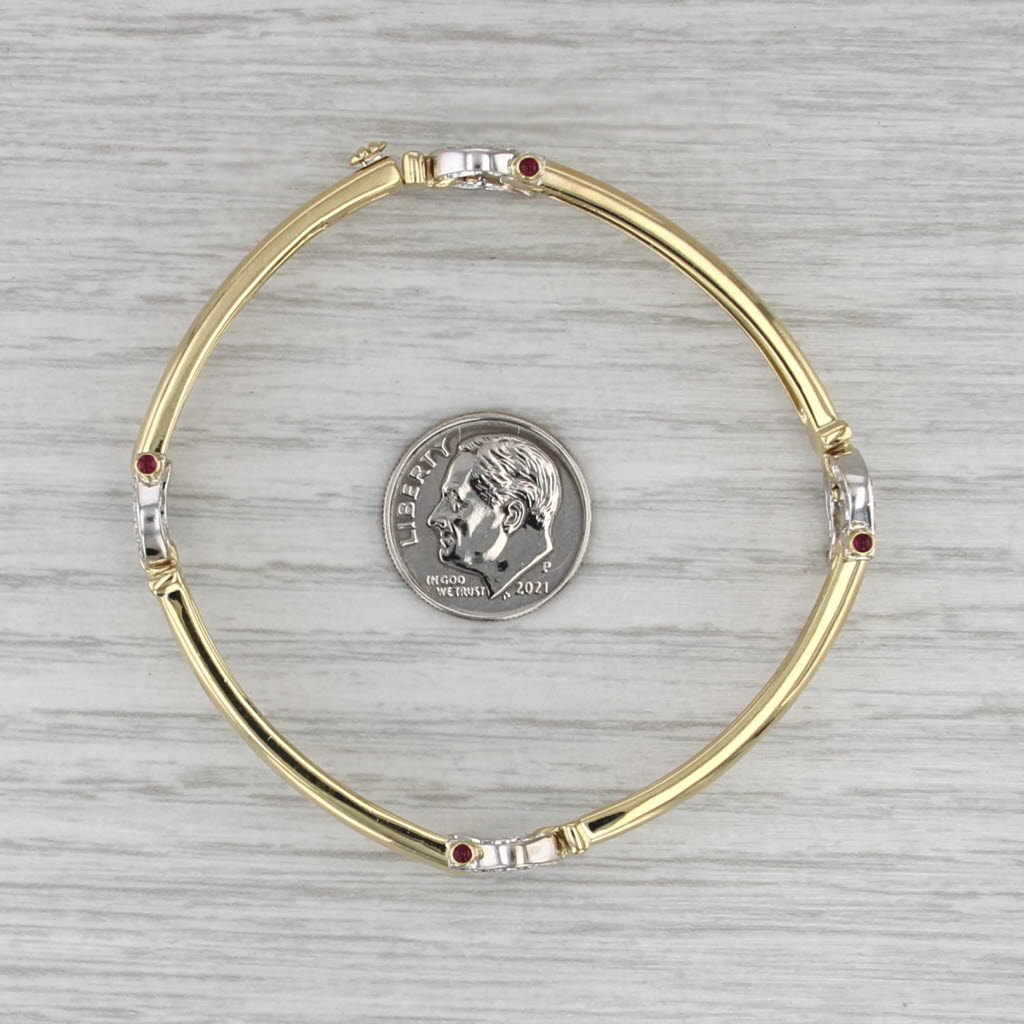 Horseshoe Bar Link Bracelet 18k Yellow White Gold Ruby 0.38ctw Diamond 6.75"