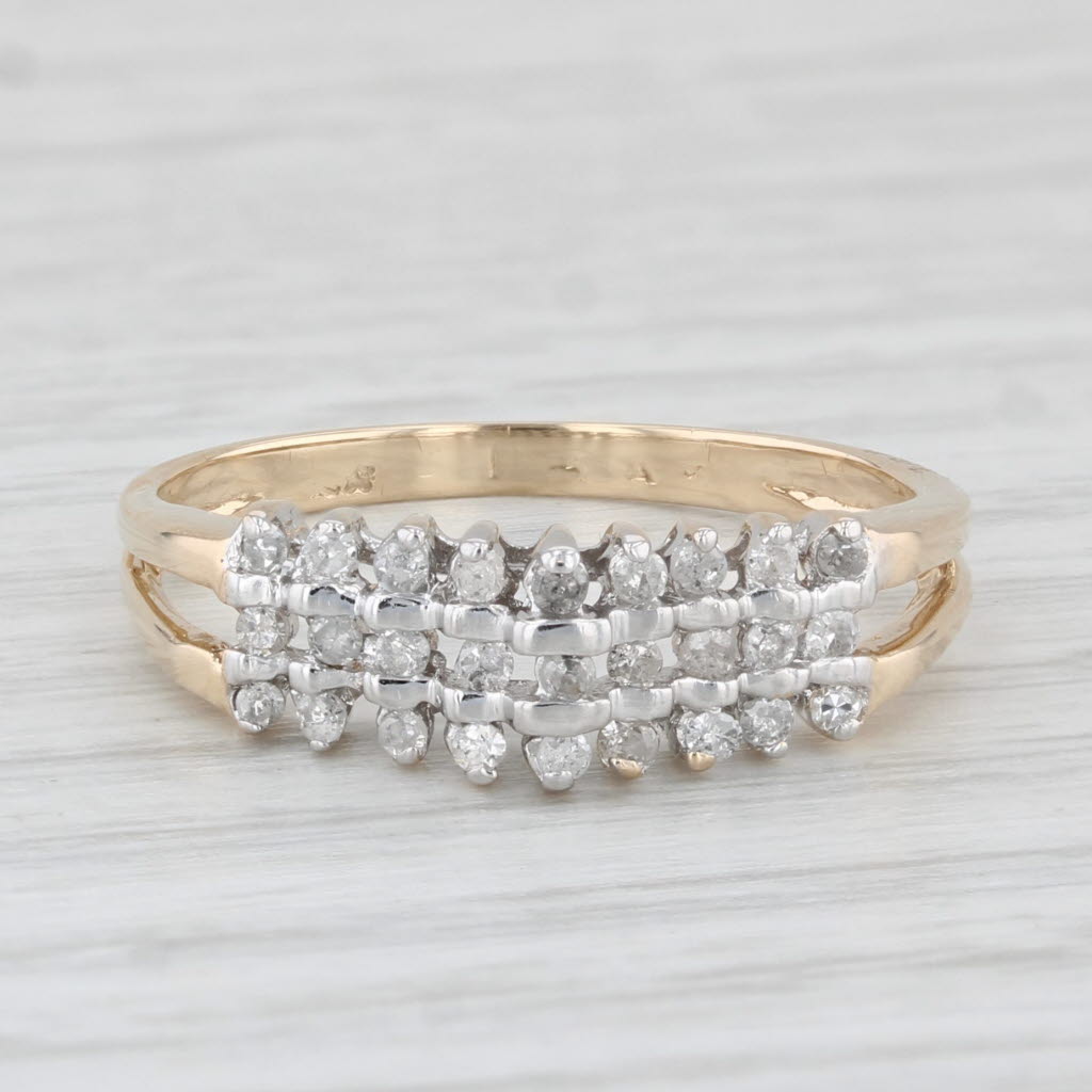 Light Gray 0.16ctw Diamond Ring 10k Yellow Gold Tiered Pyramid Style Size 7.75 Stackable