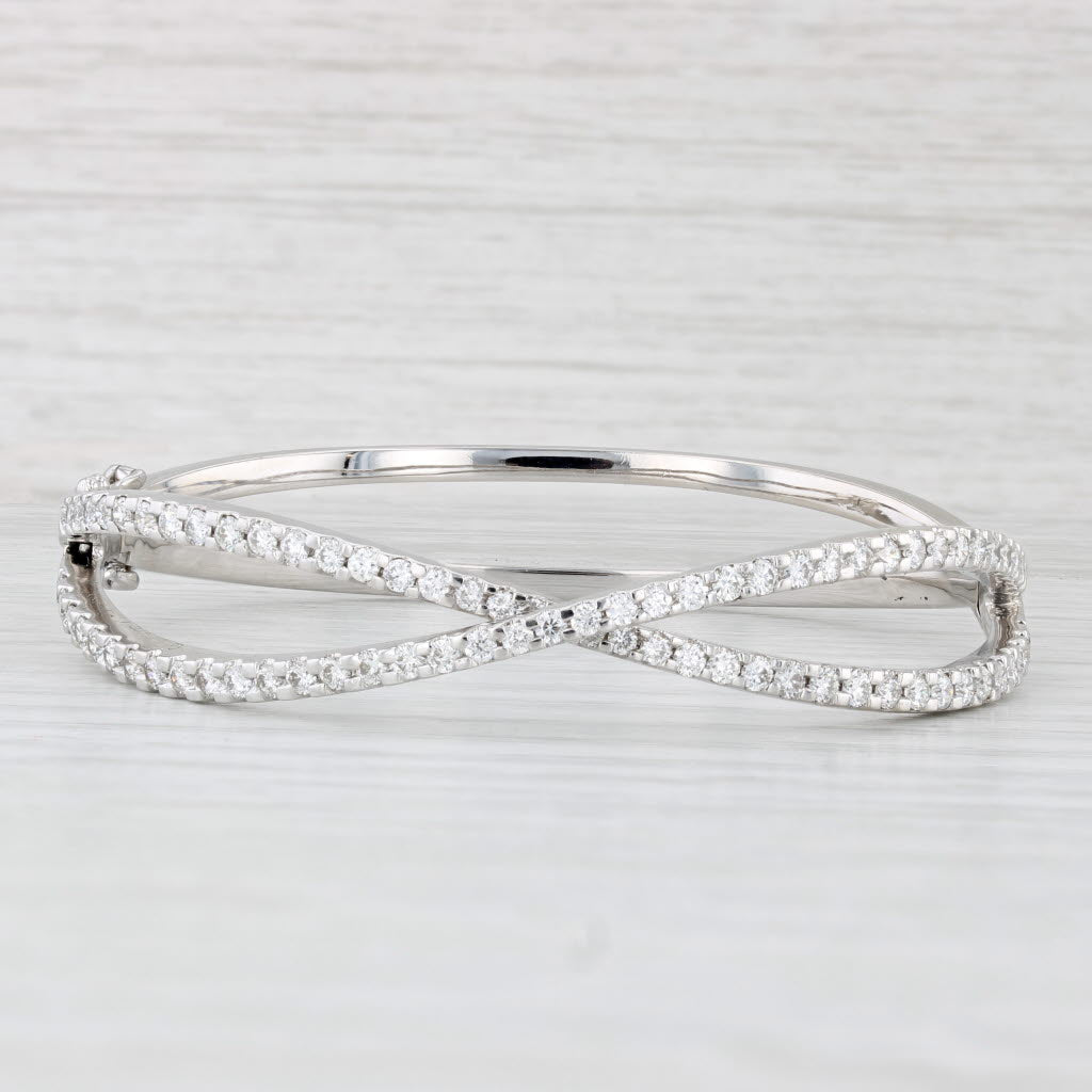 Light Gray 2.10ctw Diamond Crossover Bangle Bracelet 18k White Gold 6.25" Hinged