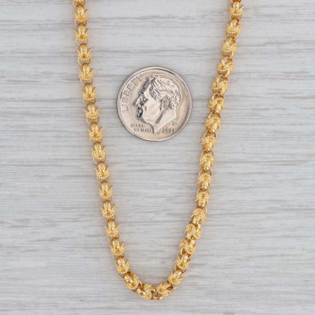 Gray Antique Ornate Long Rolo Chain Necklace 18k Yellow Gold 32" 3.8mm