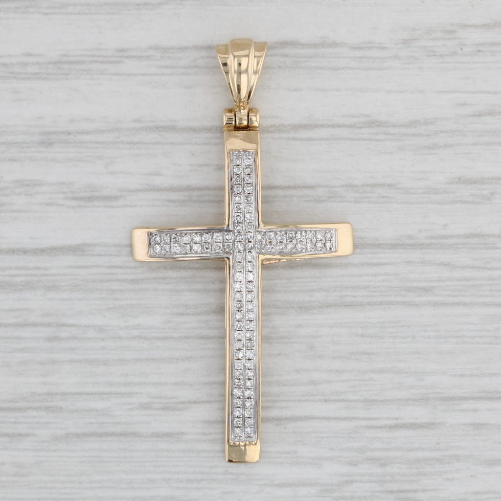 Gray 0.20ctw Diamond Cross Pendant 14k Yellow Gold Religious Jewelry