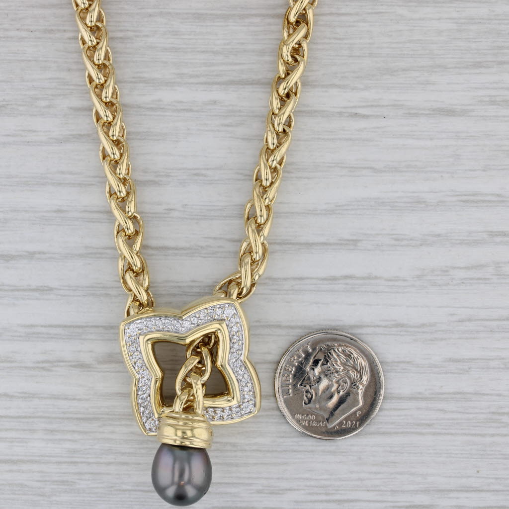 Gray David Yurman 0.30ctw Diamond Black Pearl Clover Lariat Necklace 18K Yellow Gold