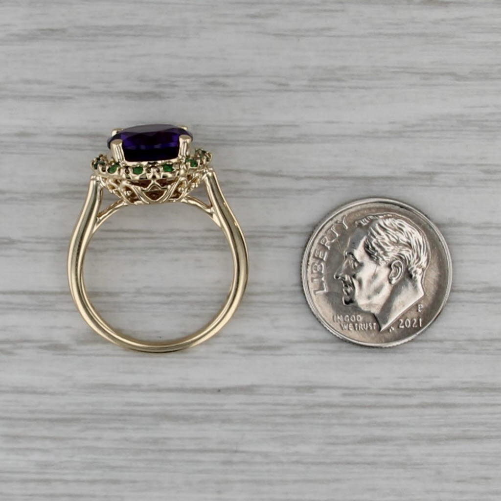 3.90ctw Amethyst Diamond Tsavorite Halo Ring 14k Yellow Gold Size 7.25