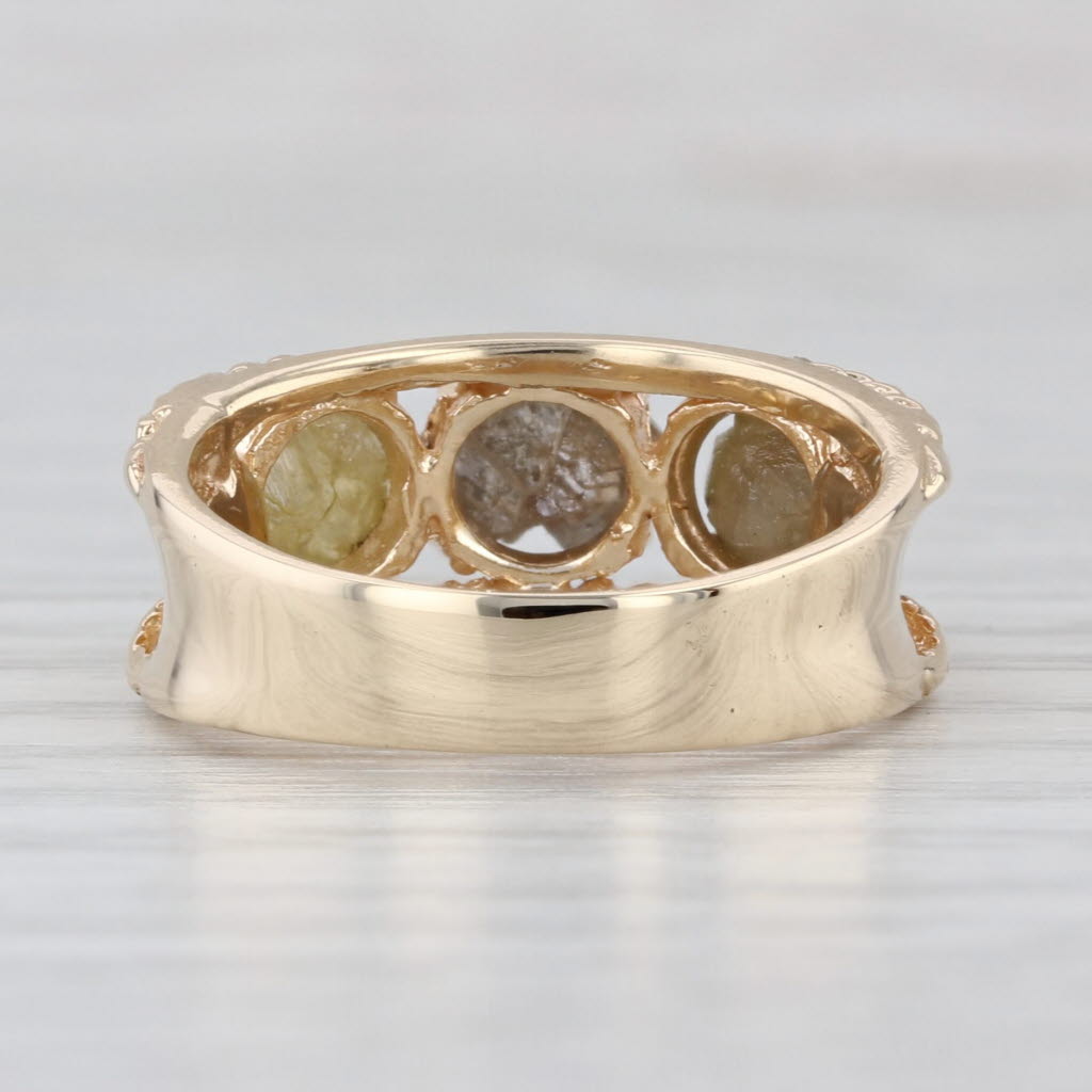 Rough Cut Diamond 3-Stone Ring 14k Yellow Gold Size 6