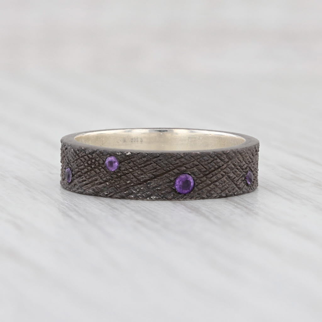 New Nina Wynn Amethyst Stackable Band Oxidized Sterling Silver Size 7 Ring