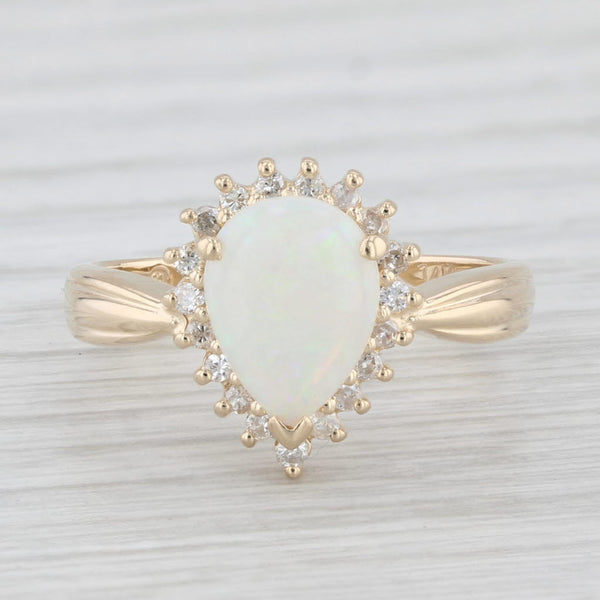 Pear Cabochon Opal Diamond Halo Teardrop Ring 14k Yellow Gold Size 6.75