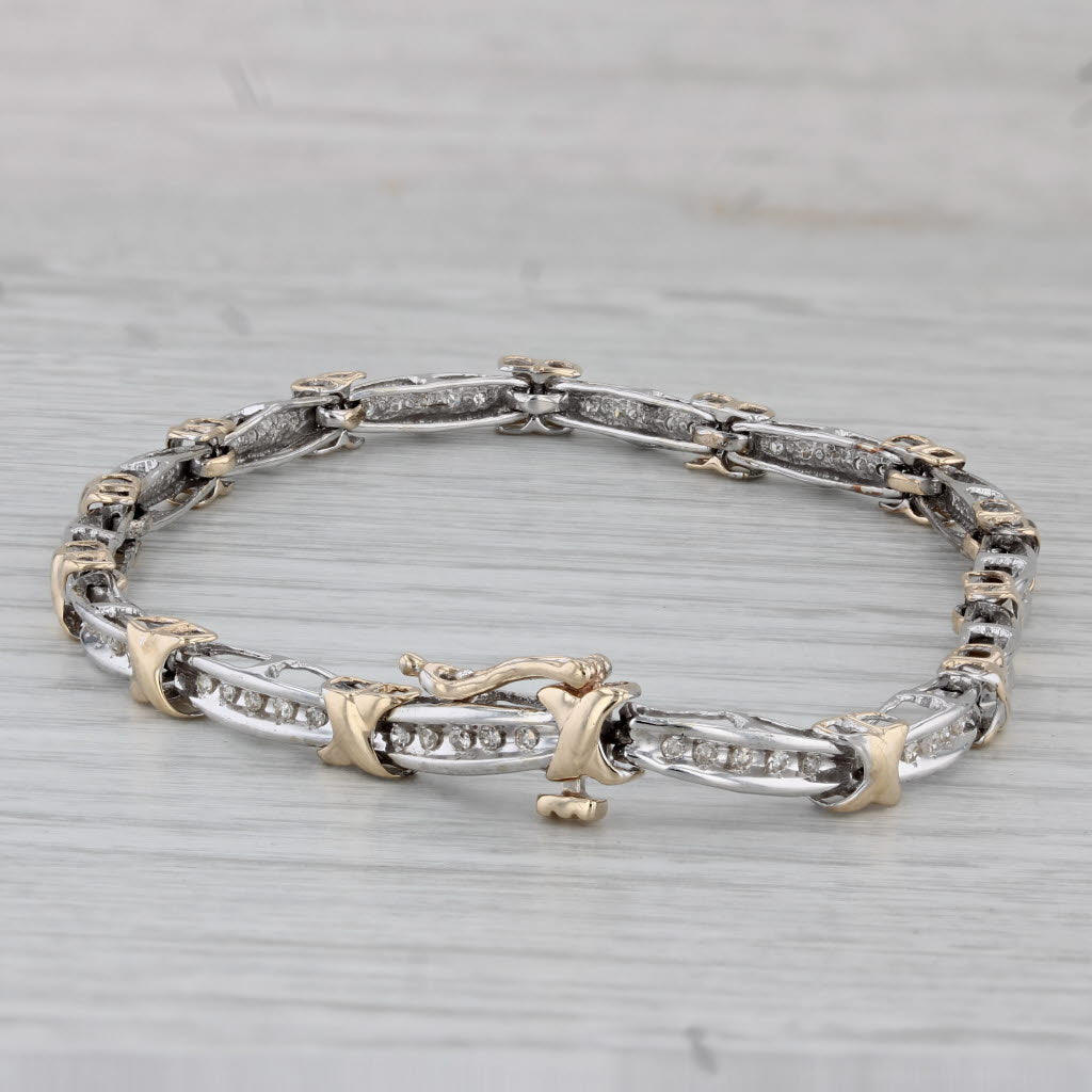 Gray 0.20ctw Diamond Bar X Link Bracelet 10k White Yellow Gold 7.25"