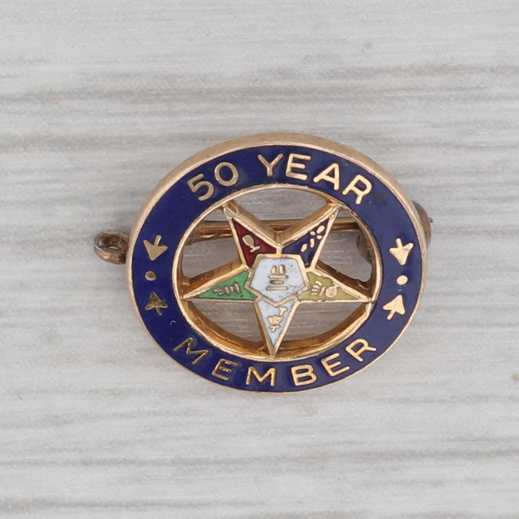 Gray Order Eastern Star 50 Year Member Pin 10k Gold Enamel OES Lapel