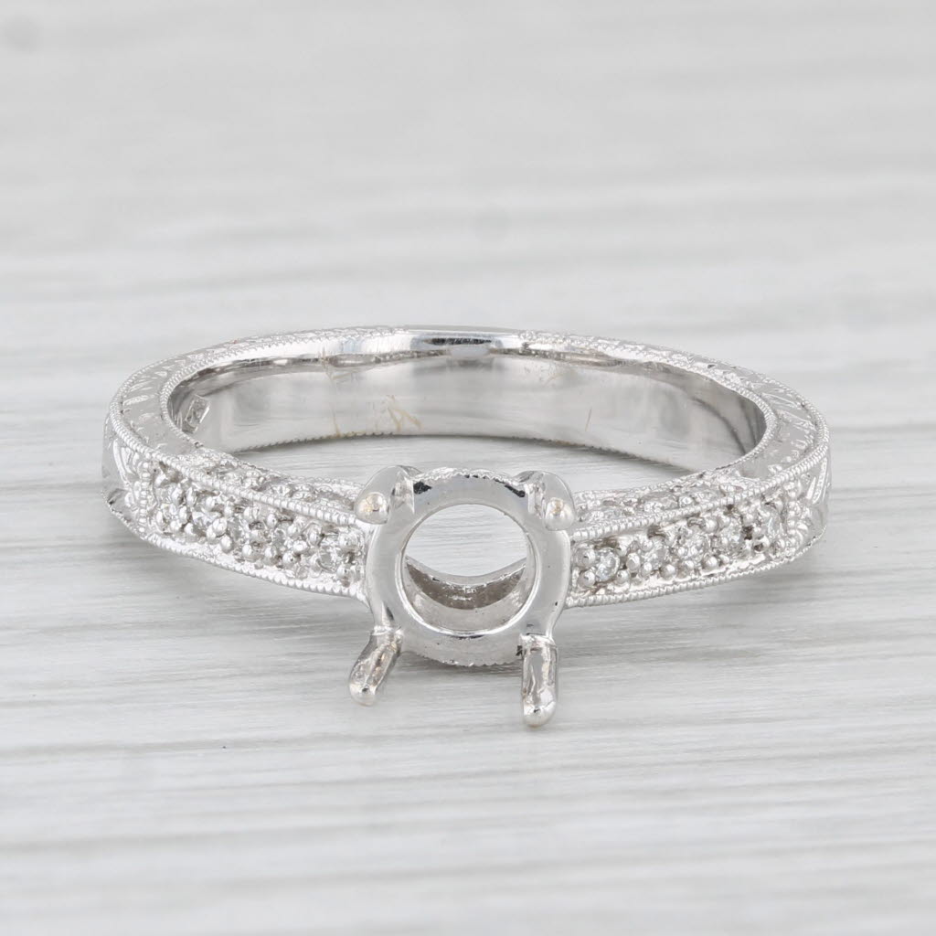 Light Gray New Beverley K Semi Mount Engagement Ring 18k White Gold Diamonds Size 6.5