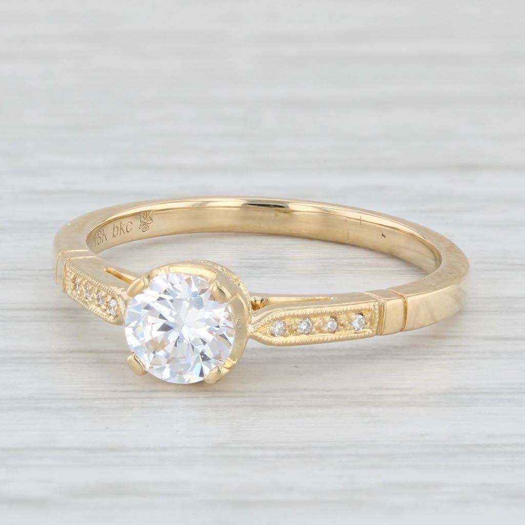 Light Gray New Beverley K Round Semi Mount Engagement Ring 18k Yellow Gold Diamond Sz 6.75