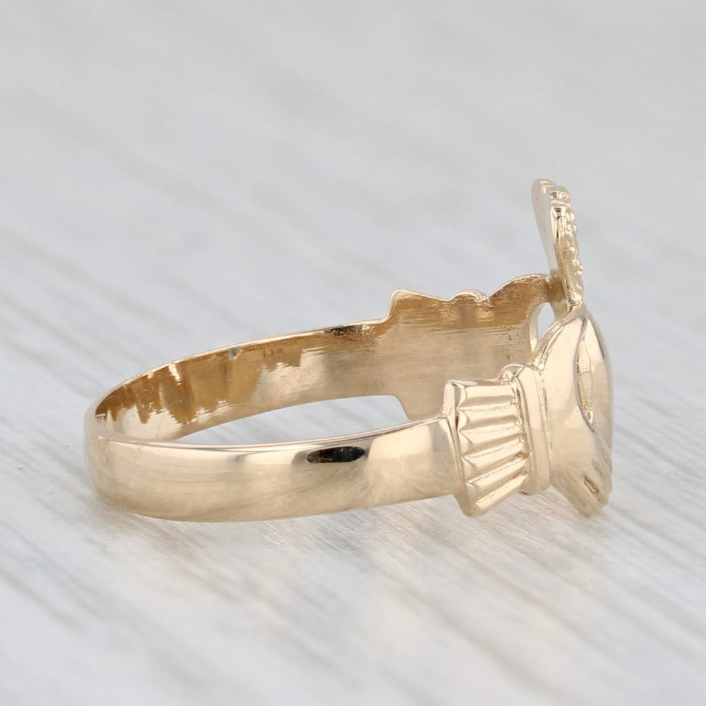Light Gray Irish Claddagh Ring 14k Yellow Gold Size 5 Made in Ireland
