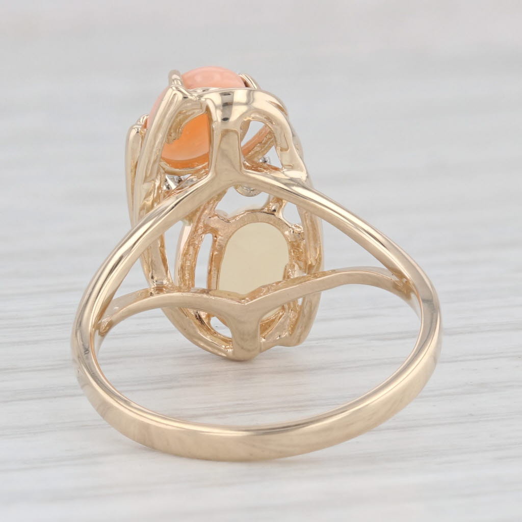 Light Gray Opal Coral Diamond Ring 14k Yellow Gold Size 6.5