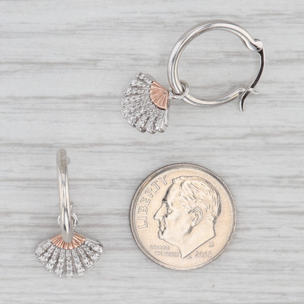 Light Gray Disney Diamond Fan Charm Hoop Earrings 10k Rose Gold Sterling Silver Round Hoops
