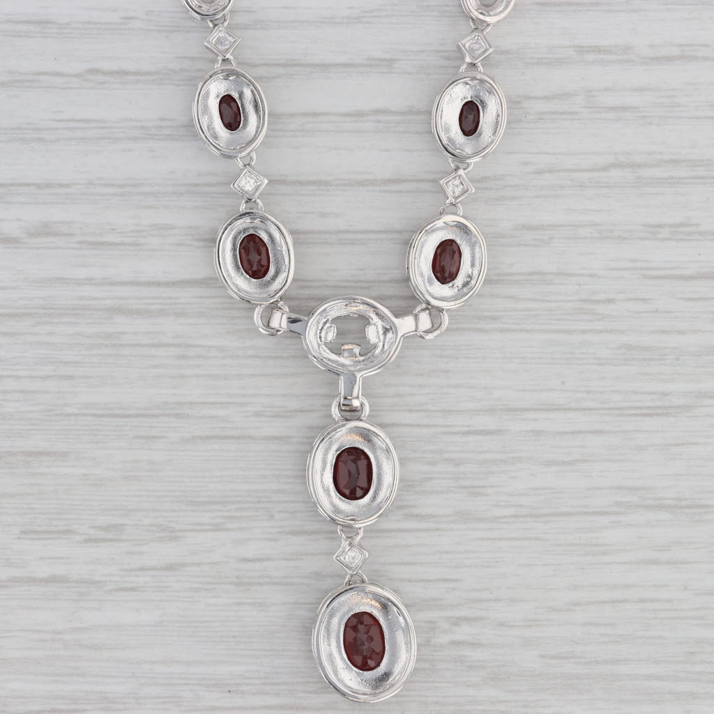 Gray 6.18ctw Garnet Diamond Lariat Necklace Sterling Silver 18"