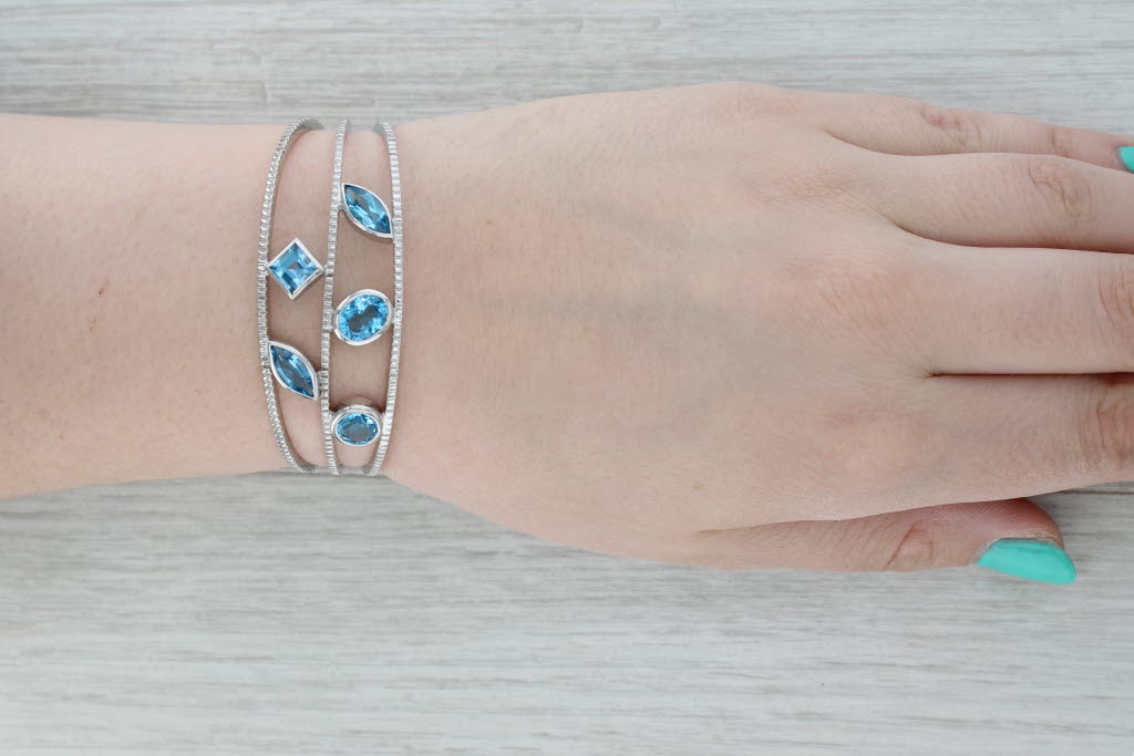 Gray 8.38ctw Blue Topaz Cuff Bracelet 18k White Gold 6.25" Statement