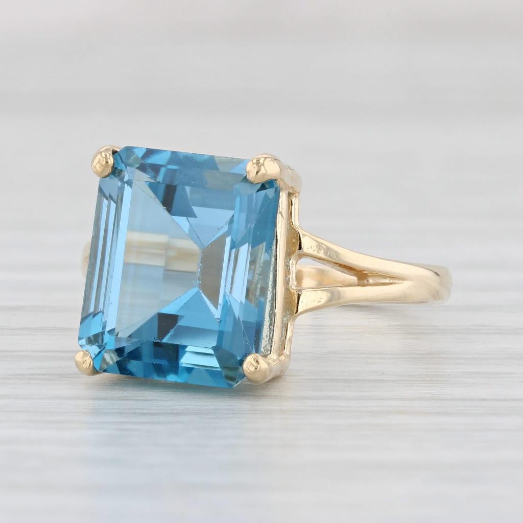 Light Gray 8.40ct Blue Topaz Ring 14k Yellow Gold Size 8 Emerald Cut Solitaire