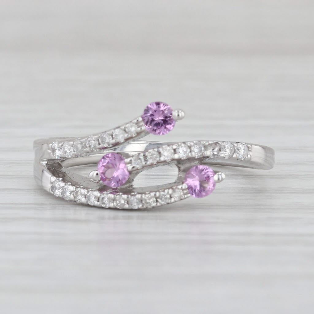 0.47ctw Pink Sapphire Diamond Bypass Ring 14k White Gold Size 7.25