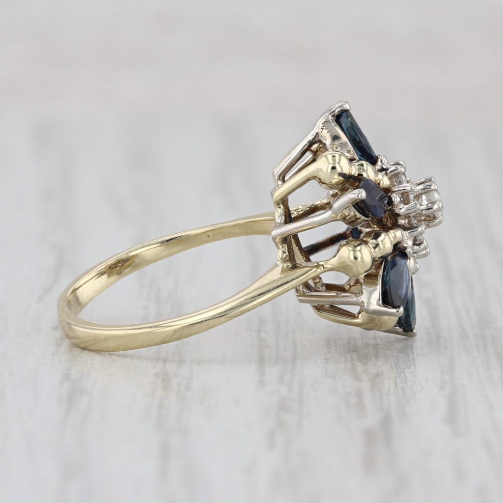 1.13ctw Blue Sapphire Diamond Flower Ring 14k Yellow Gold Size 4.25