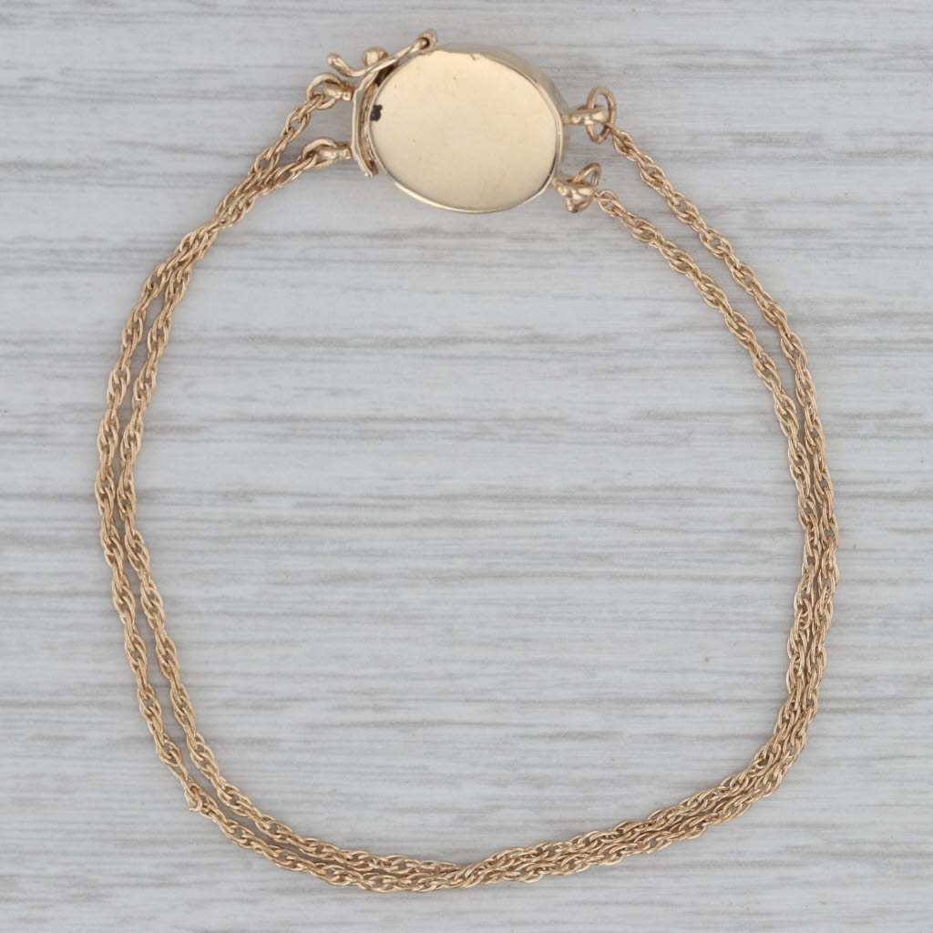 Gray Floral Clasp Slide Charm Bracelet 14k Yellow Gold Double Rope Chain 6.75"