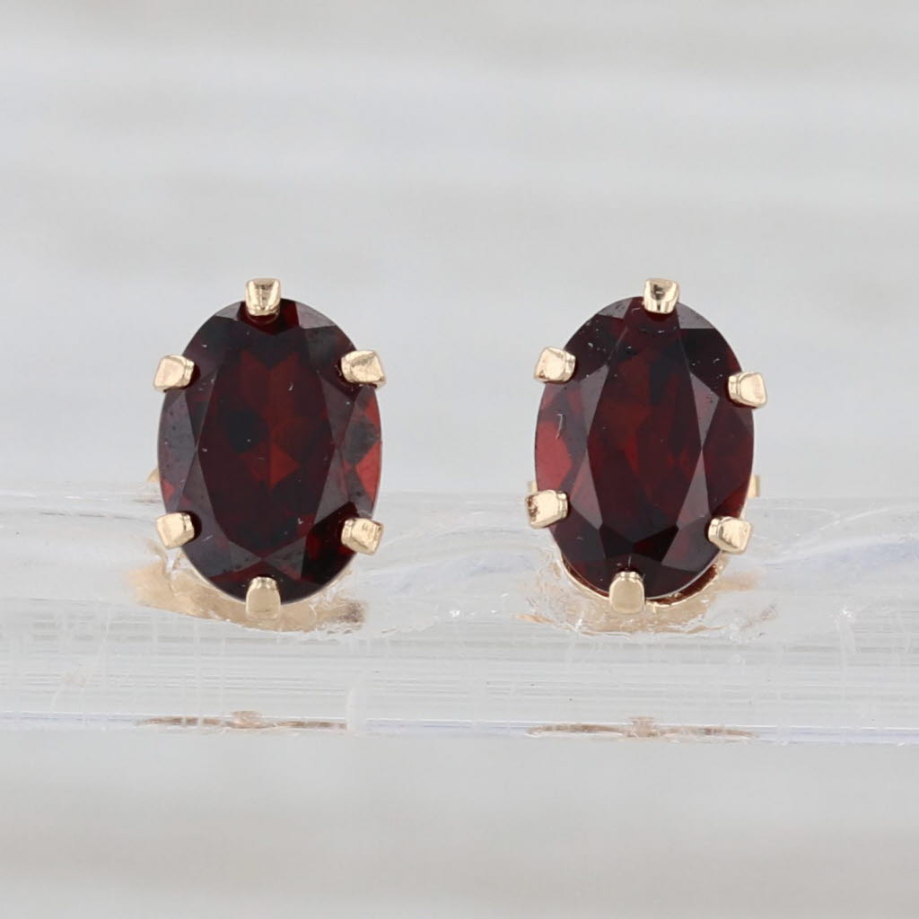Oval Garnet Stud Earrings 14k Yellow Gold Solitaire Studs