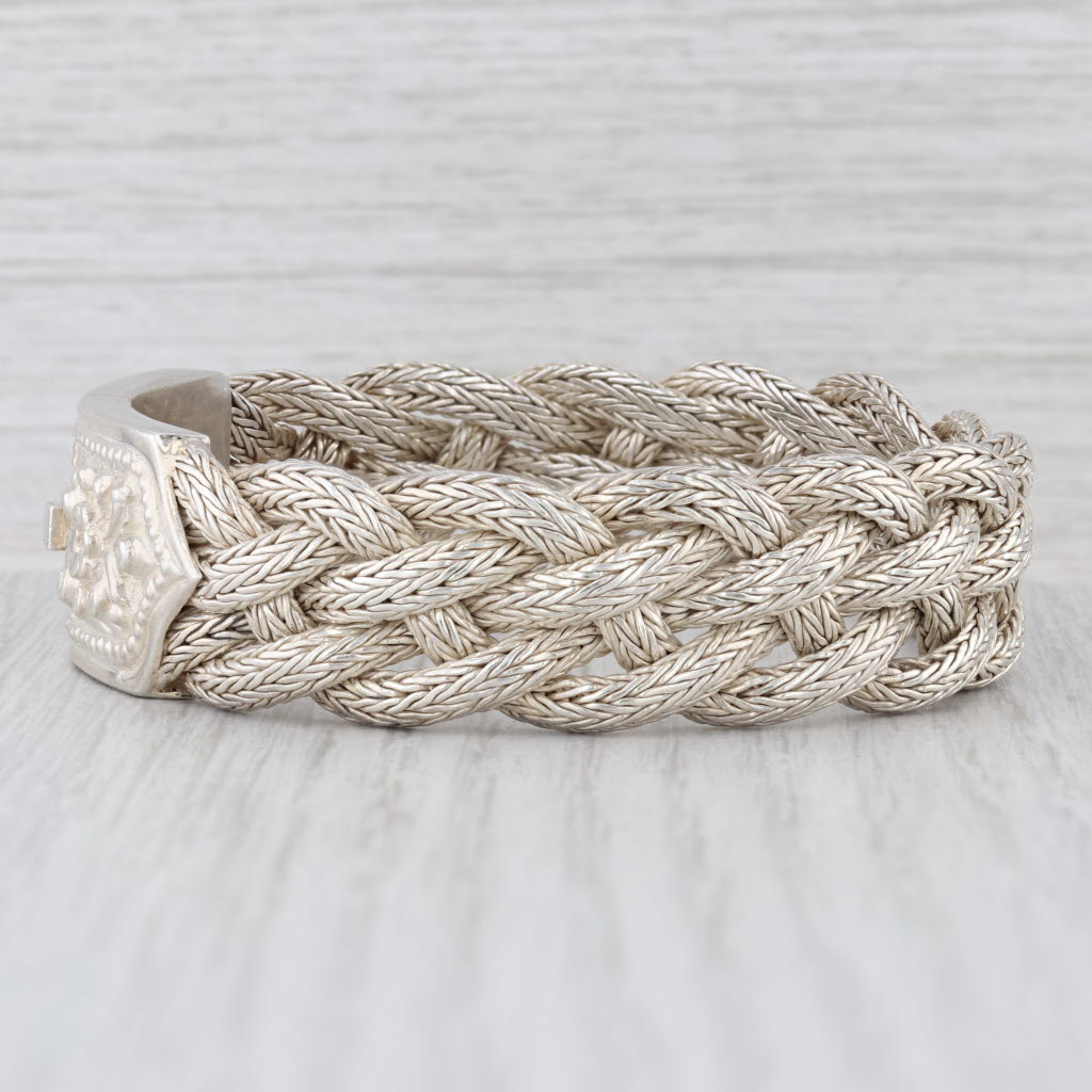 Vintage Bali Style Bracelet Sterling Silver Ornate Floral Woven Chain 7.25"