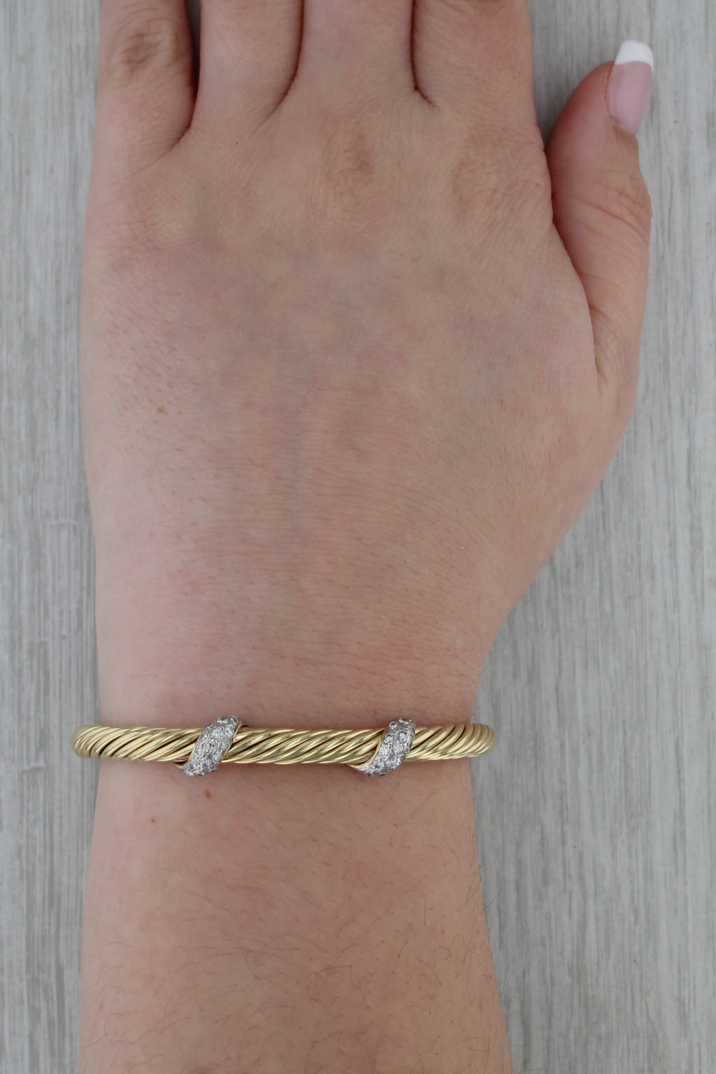 David Yurman 0.30ctw Diamond Cable Cuff Bracelet 18k Yellow Gold 6" Flexible