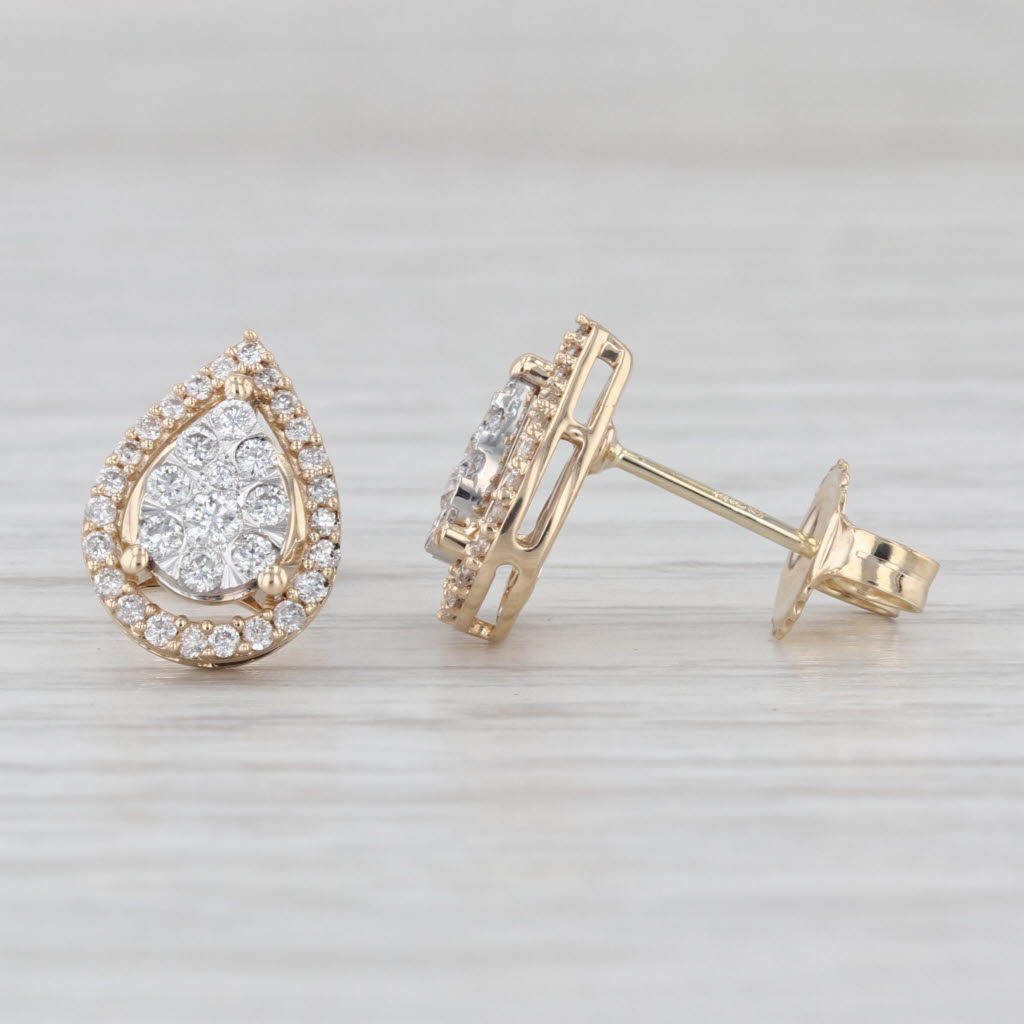 0.30ctw Diamond Teardrop Halo Earrings 14k Yellow Gold Studs