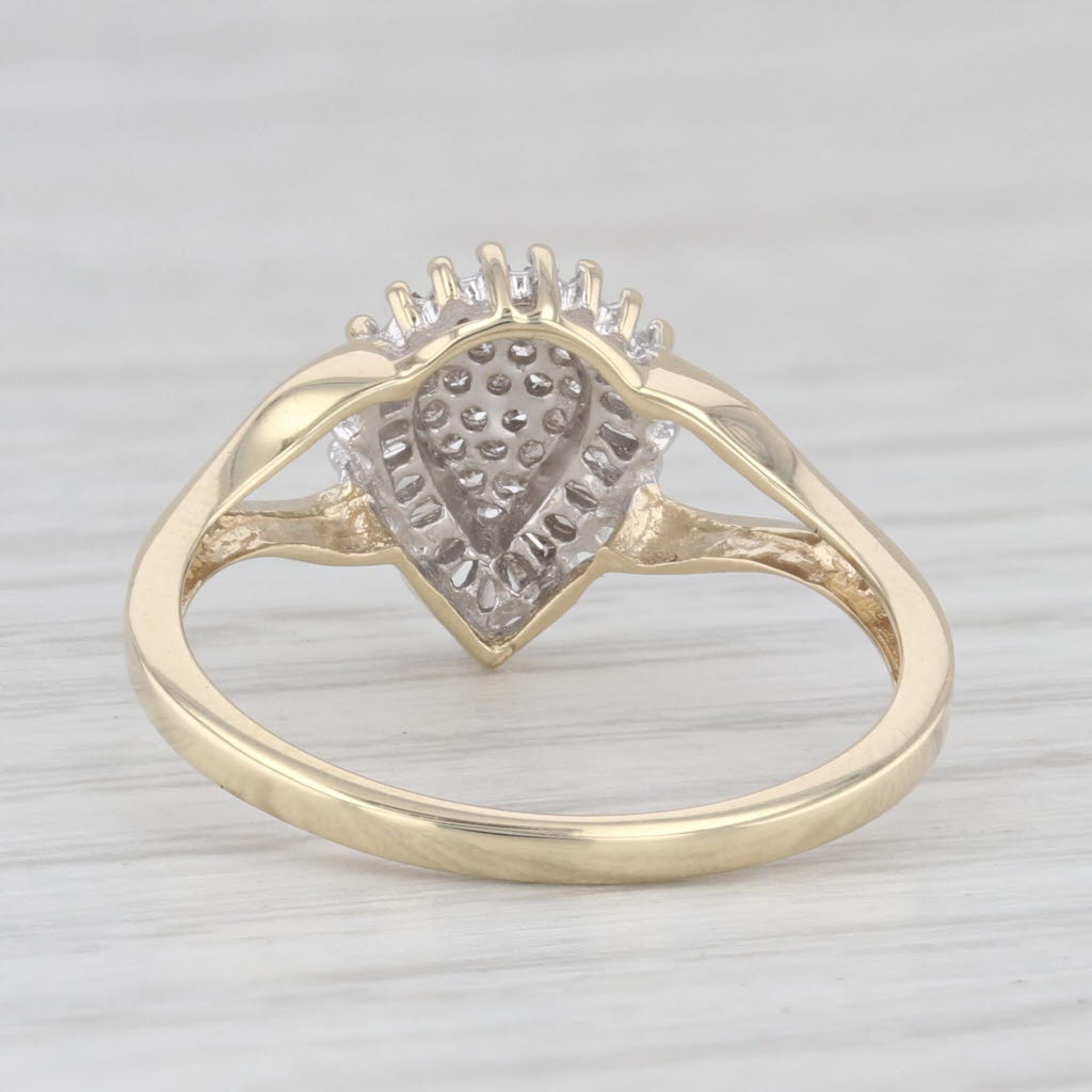 Light Gray Diamond Cluster Teardrop Halo Ring 10k Yellow Gold Size 6.75 Engagement