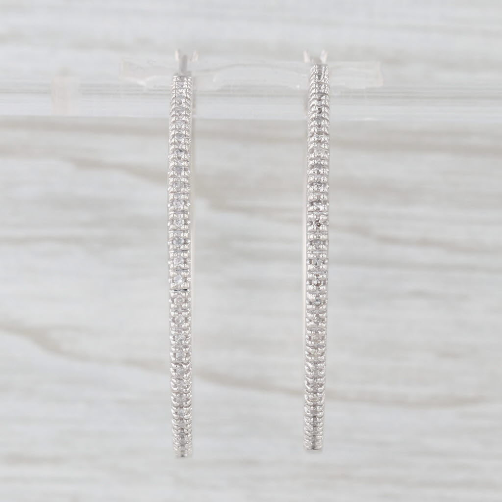 0.26ctw Diamond Hoop Earrings Sterling Silver Round Large Hoops 38.4 x 2.2 mm
