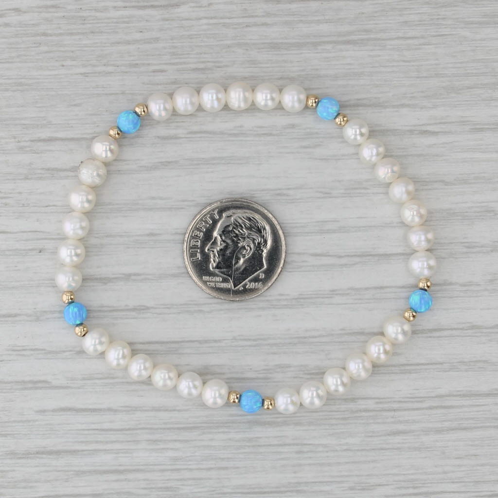 New Cultured Pearl Lab Created Blue Opal Strand Bracelet 6.5" Stretchy
