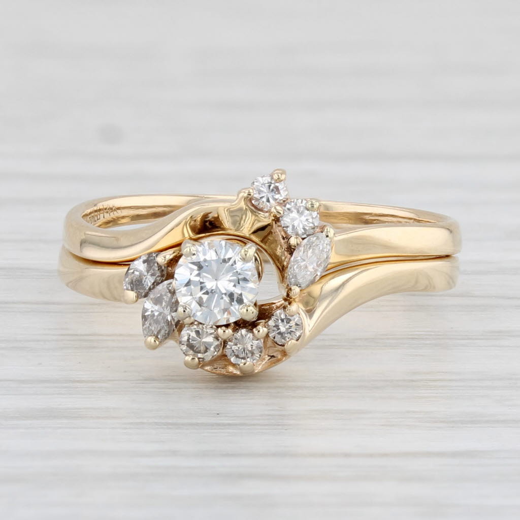 Light Gray 0.40ctw Round Diamond Halo Engagement Ring Wedding Band Set 14k Gold Size 7