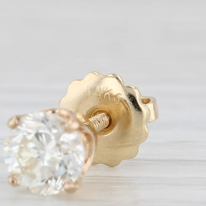 Light Gray 0.51ct Diamond Single Stud Earring 14k Yellow Gold Round Solitaire