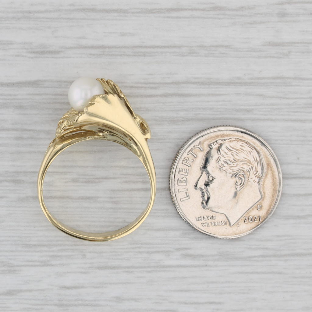 Gray Akoya Pearl Lily Flower Ring 18k Yellow Gold Size 5.75