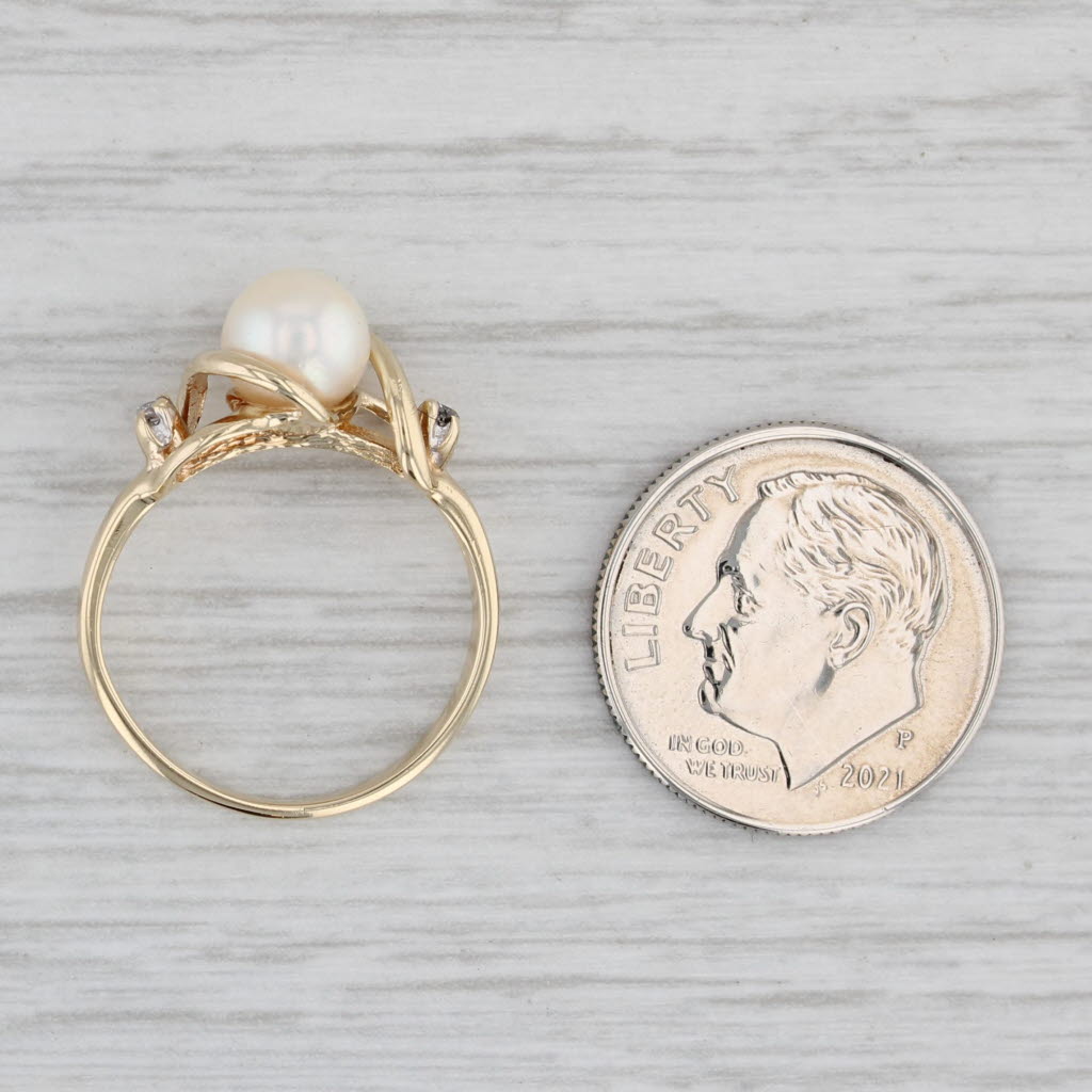 Gray Cultured Pearl Solitaire Ring 14k Yellow Gold Size 4.75 Diamonds