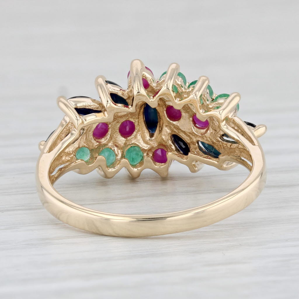 Light Gray 1.42ctw Sapphire Ruby Emerald Cluster Ring 10k Yellow Gold Size 8.25
