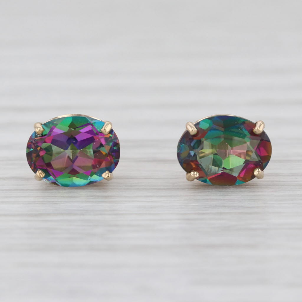 3.10ctw Mystic Topaz Stud Earrings 14k Yellow Gold Oval Solitaire Studs