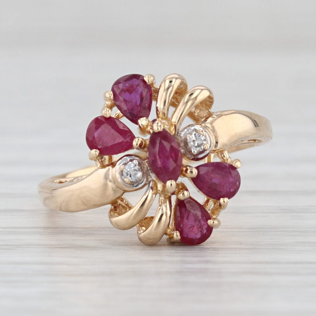 1.02ctw Ruby Cluster Diamond Ring 14k Yellow Gold Size 6.25
