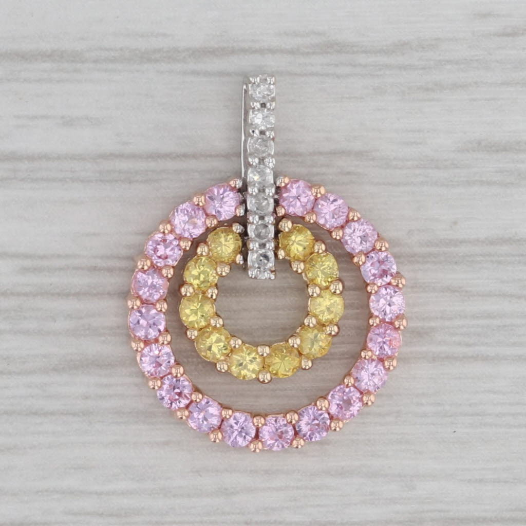 Gray 1.37ctw Pink Yellow Sapphire Diamond Pendant 14k White Yellow Rose Gold