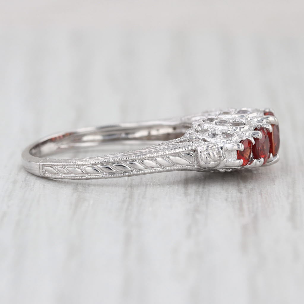 Vintage Style Lab Created Red Orange Sapphire Topaz Ring 14k White Gold Sz 8.25