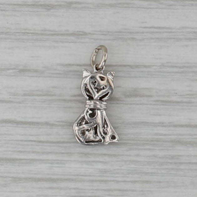 Diamond Cat Pendant 14k White Gold Small Kitten Charm